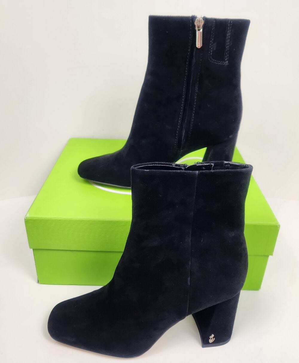 Sam Edelman Codie Ankle Bootie Size 7.5 M Black Suede Block Heel Excellent Cond